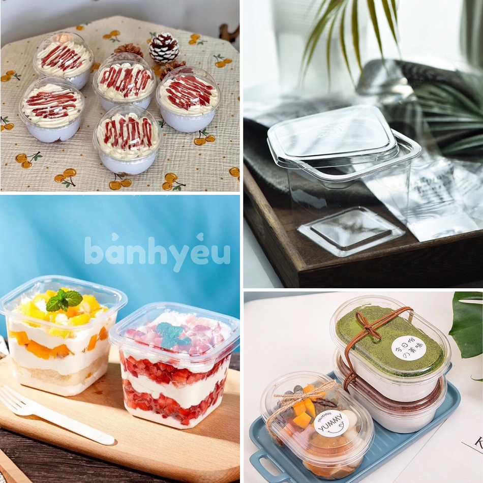 Hộp đựng bánh tiramisu (vuông B10-8 ,XY150G, nắp cầu lùn), bánh mousse tự chọn