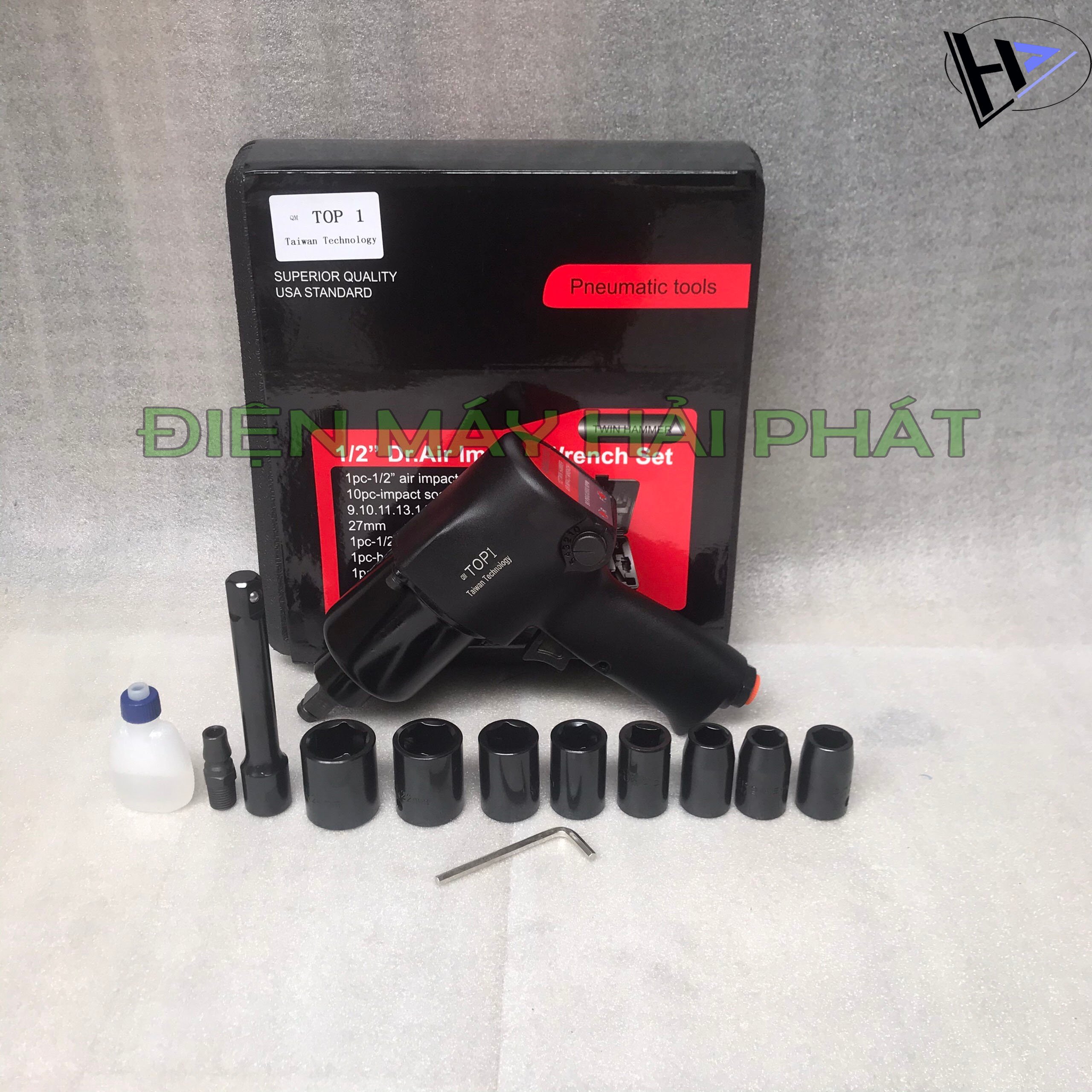 Máy siết mở bulong dùng hơi LION KING-Made in TAIWAN-Kèm sẵn 8 đầu khẩu-Bảo hành 6 tháng