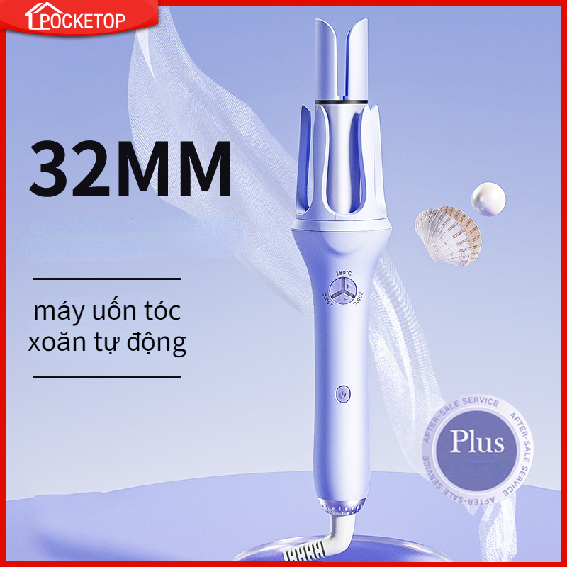 POCKETOP Máy uốn xoăn tự động sóng lớn lười điện 32mm không làm tổn thương tóc gợn sóng nước ion âm