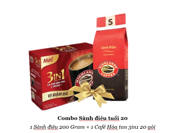 [HCM]Combo Highlands Coffee Sành Điệu 200 gr + Cà phê hòa tan 3in1 (hộp 20 gói) - Hàng mới sản xuất