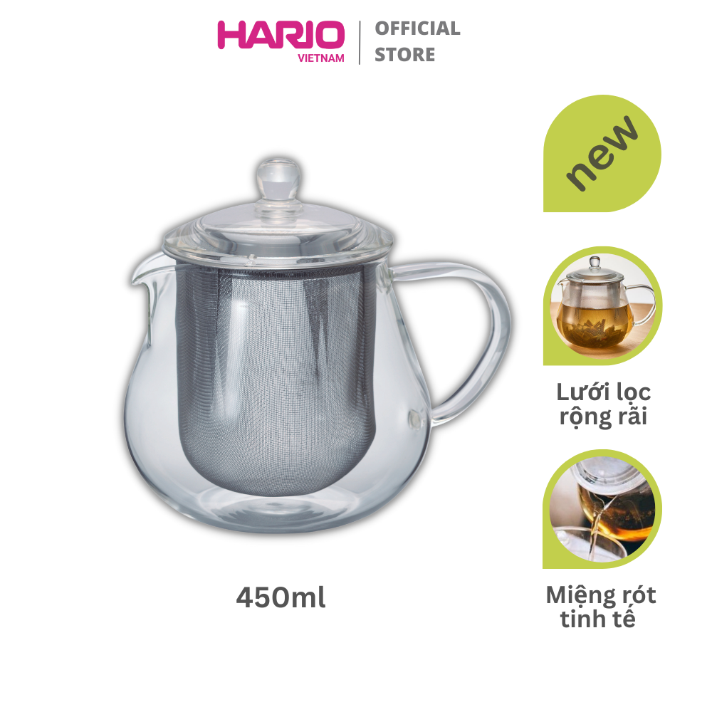 Bình trà thủy tinh kèm lưới lọc hario leaf tea pot "clear" chc-45t 450ml