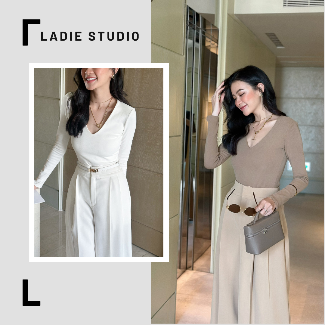 Áo Doris Top body suit xẻ ngực chất thun mịn, AO44, Ladie Studio