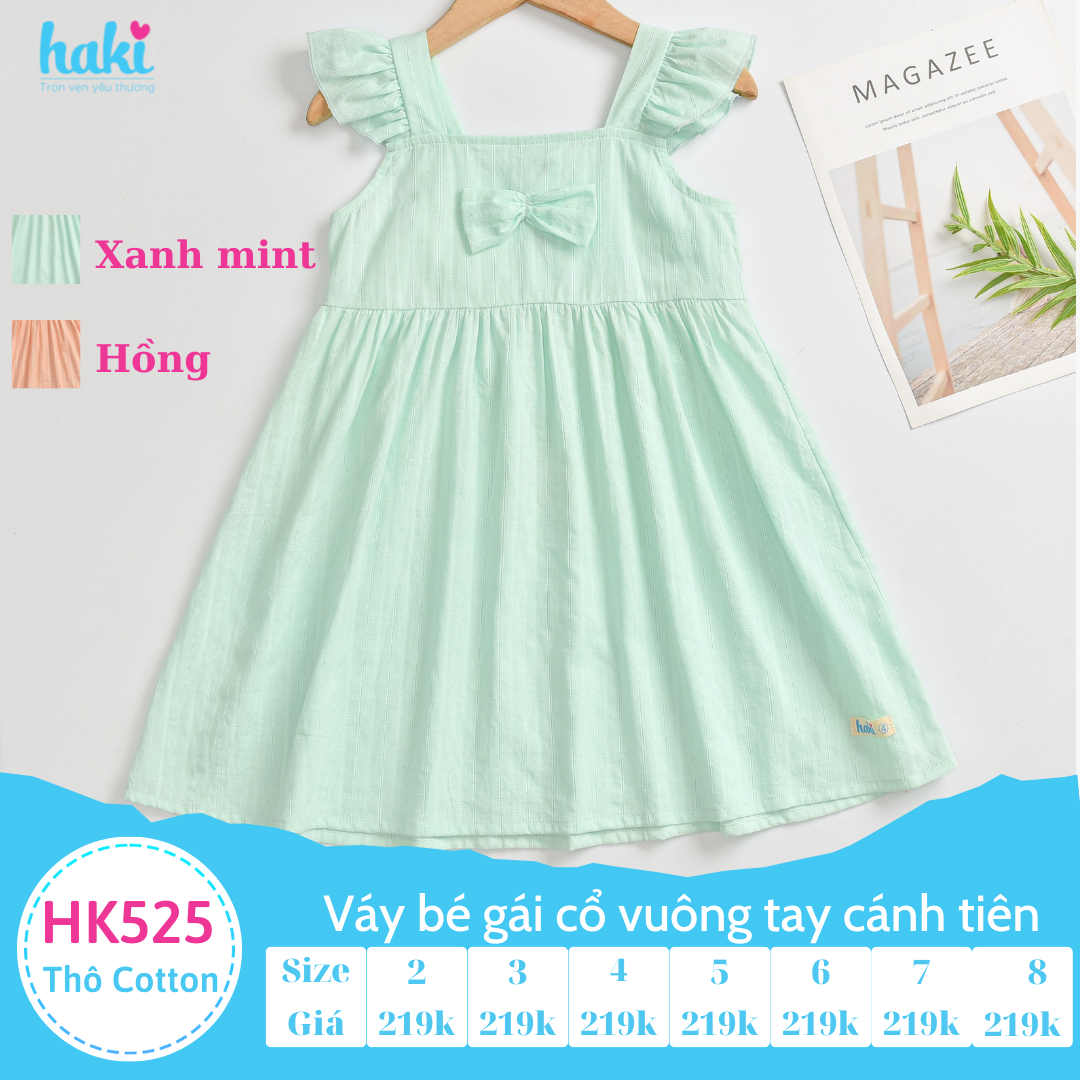Đầm bé gái cổ vuông tay cánh tiên HAKI, váy bé gái, đầm mùa hè cho bé gái, váy hè, đầm thiết kế cho bé HK525