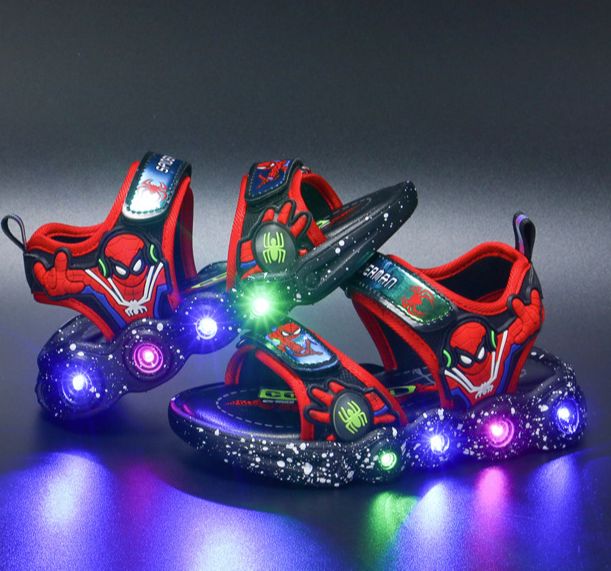 Giày sandal bé trai quai hậu, sandal siêu nhân nhện có đèn led, giày đi học bé trai 3-12 tuổi
