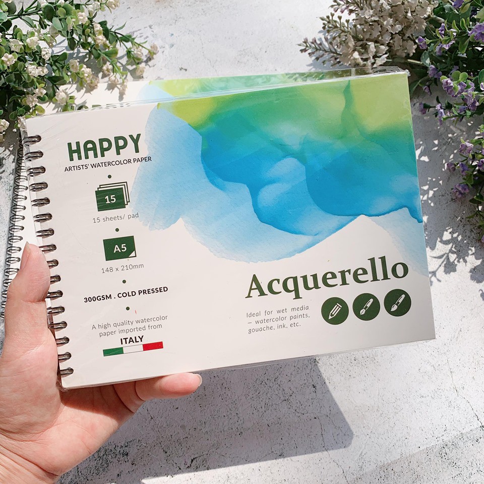 Sổ vẽ màu nước happy 300gsm cao cấp