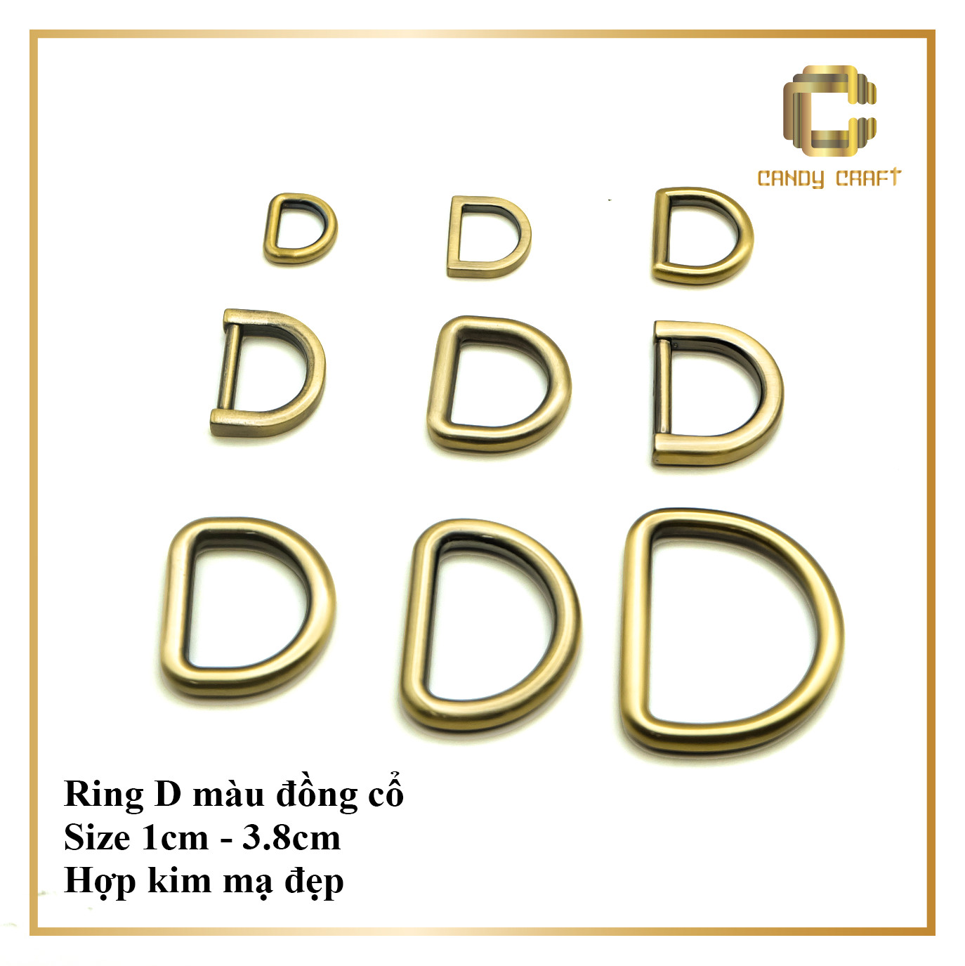Khoen D màu đồng cổ - phụ kiện làm túi xách - phụ kiện Candy Craft
