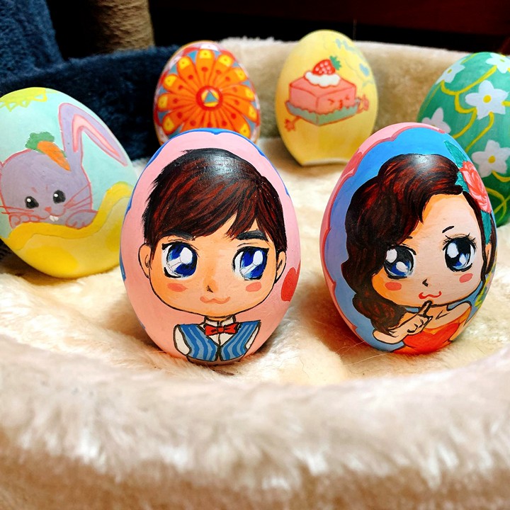 Tượng tô màu, Sét 6 Trứng tô màu, trứng phục sinh, tượng thạch cao (không kèm màu), kèm 12 màu 2 cọ 1 khay, đồ chơi trẻ em