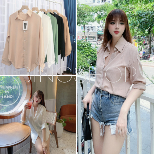 [Freeship] Guuhouse Áo sơ mi nữ - áo sơ mi basic dài tay vải đũi mịn nhiều màu