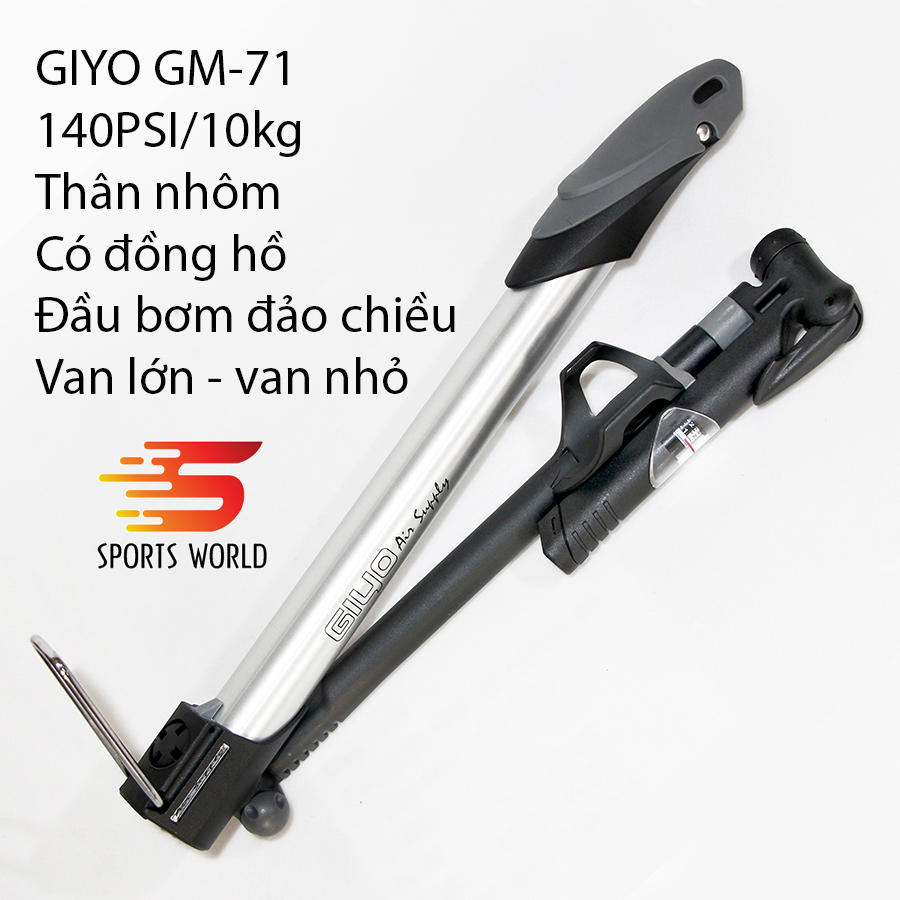 Bơm xe đạp mini GM71 đồng hồ 140PSI/10kg GIYO - Đài Loan gm-71 - SPORTS WORLD