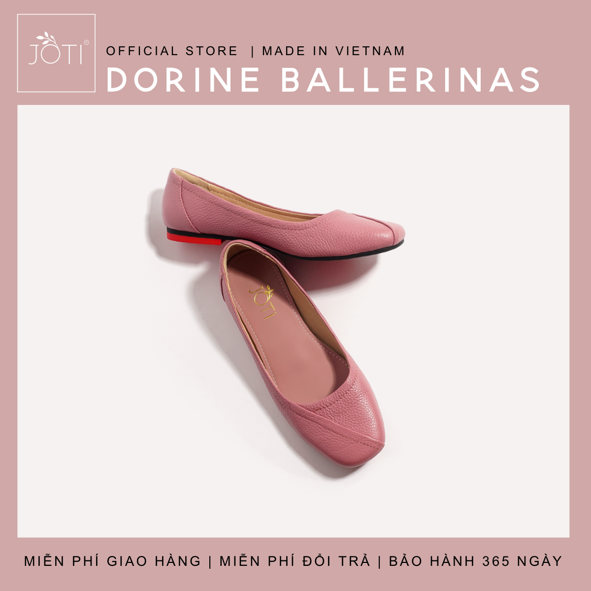 JOTI Giày Búp Bê Nữ Da Thật Dorine 3232VN0 2020 - Mũi Vuông Cá Tính Đế Bằng - Mang Đi Chơi Du Lịch Dạo Phố