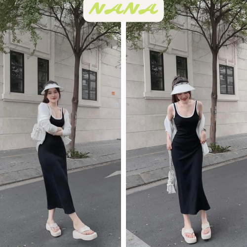 Đầm body hai dây viền trắng tôn dáng cực xinh /váy body ba lỗ dáng ôm gợi cảm sexy váy 2 dây sát nách ôm body_nanastore
