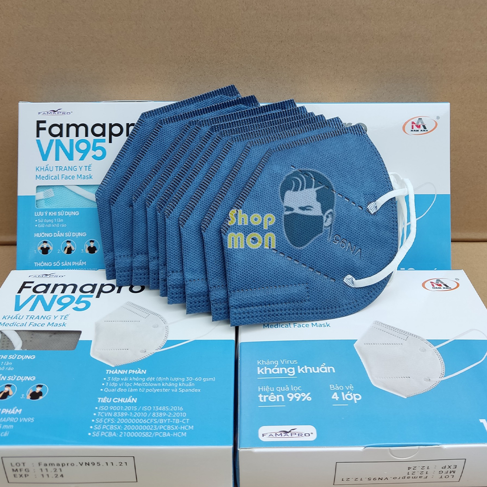 Khẩu trang n95 famapro Hàng chính hãng Nam Anh 4 lớp Famapro VN95 đạt chuẩn N95 (10 cái/ hộp) FAMAPRO VN95