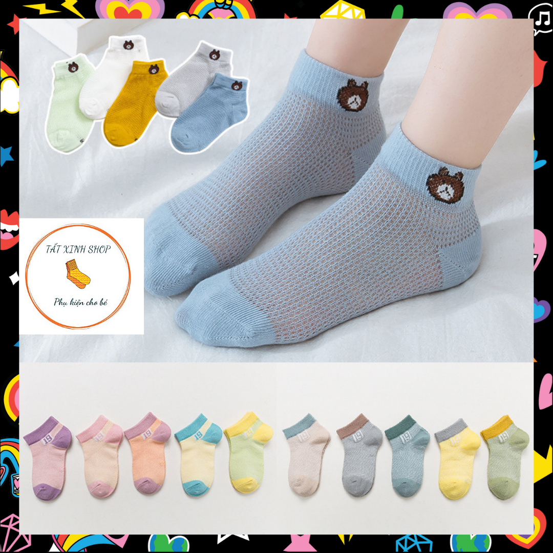 Set tất lưới trẻ em 5 đôi, chất lưới co giãn thông thoáng cho bé