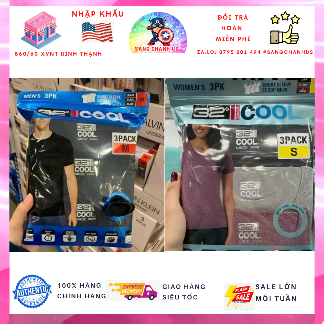 Set 3 áo thun nữ tay ngắn cổ tròn 32 độ Degree Cool từ mỹ