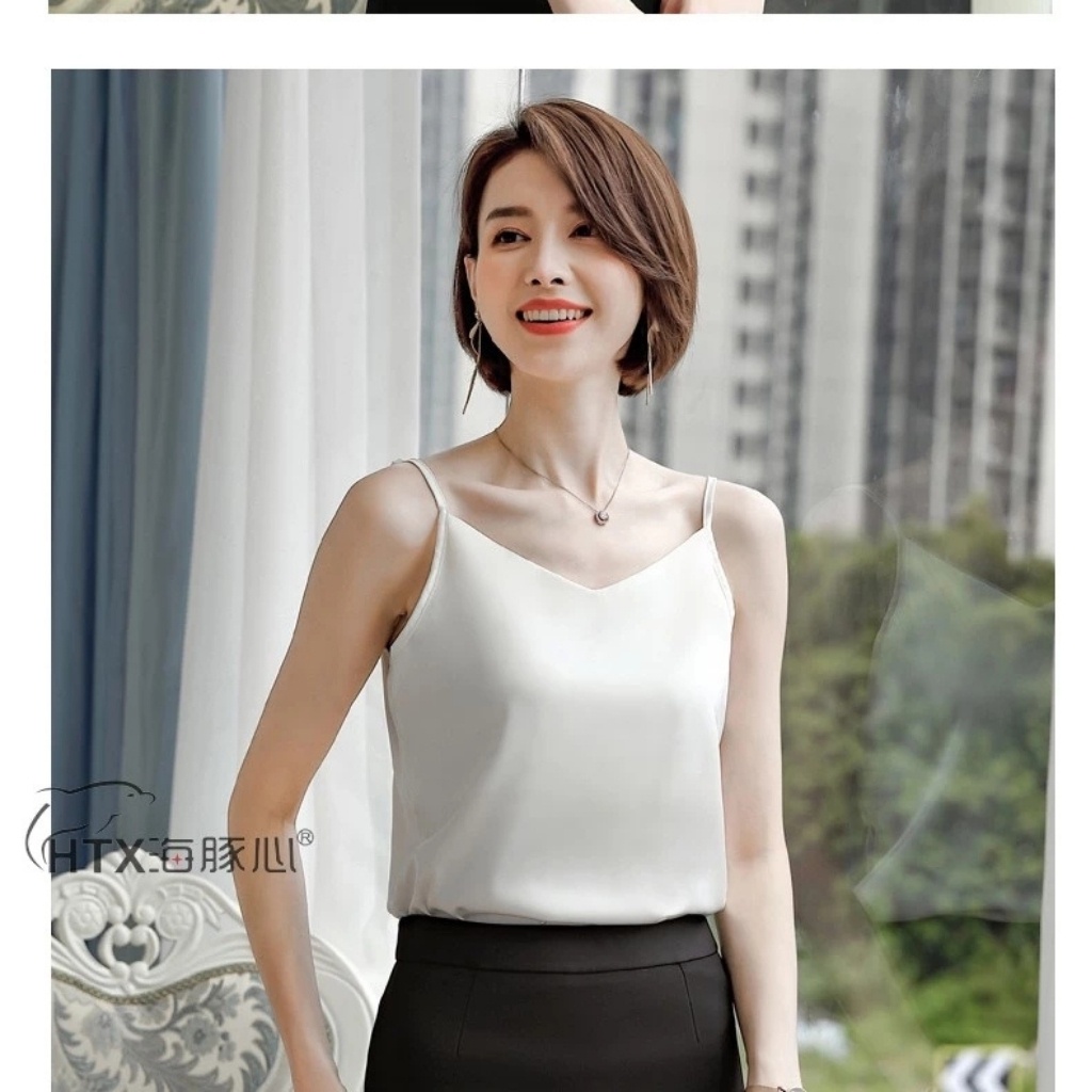 Áo hai dây lụa cổ tim nữ cao cấp