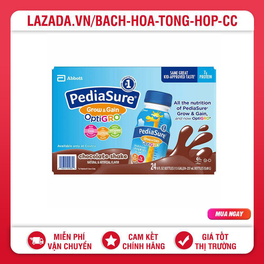 Thùng 24 Chai Sữa nước Pediasure Optigro Socola Shake 237ml - Mỹ