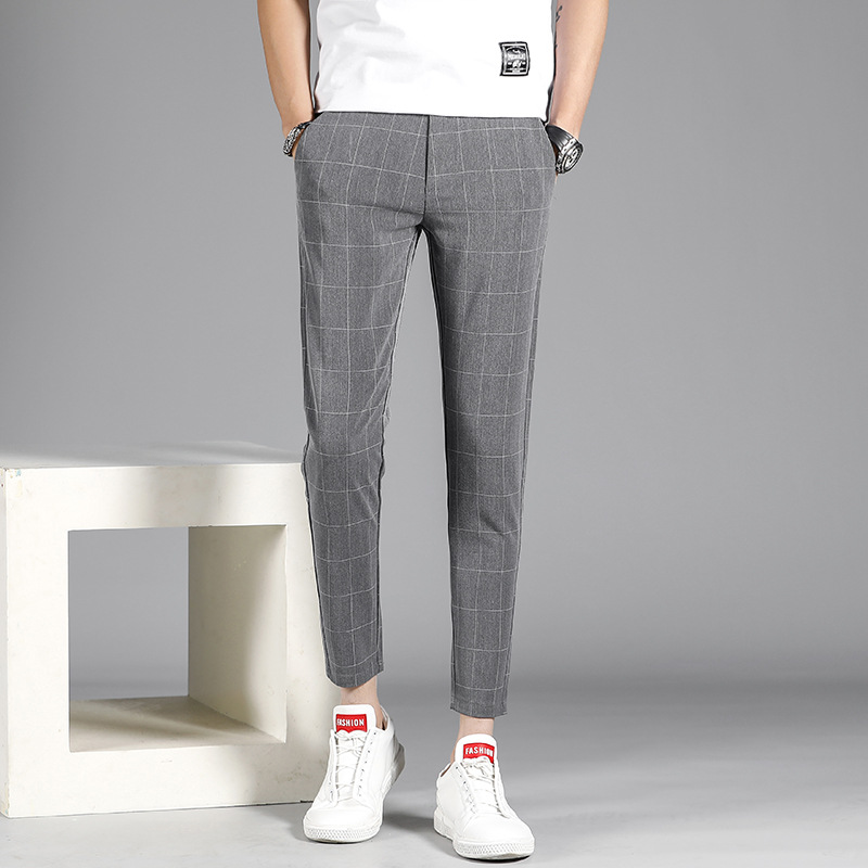 Quần âu nam kẻ caro dáng ôm body, vải cotton cao cấp, QA