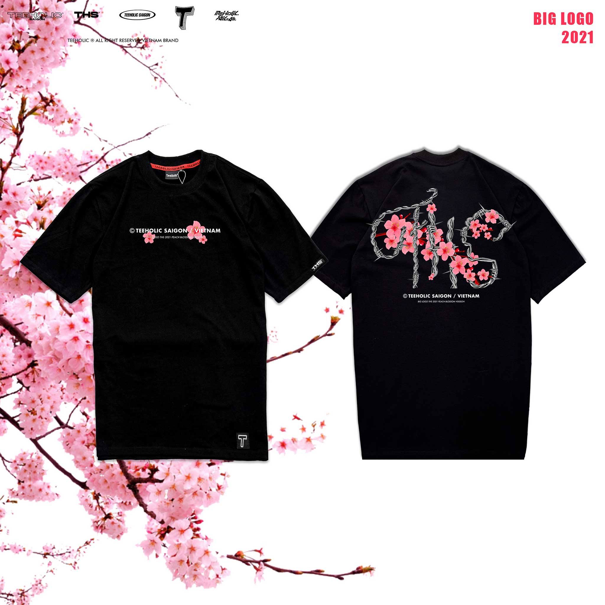 TEEHOLIC Áo Thun Unisex In Hình Logo THS Hoa Đào Tết 2021 - Màu Đen Trắng
