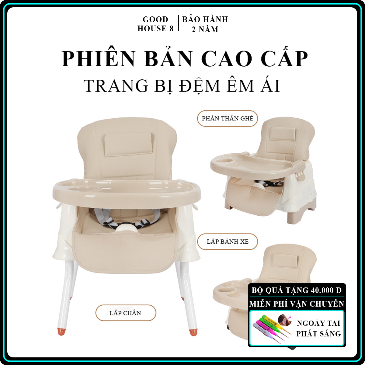 Ghế ăn dặm cao cấp cho bé, ghế tập ăn cho bé có thể gấp ngọn có bánh xe, có đệm, có chân sắt, thay đổi độ cao, An toàn cho bé và tiện lợi cho mẹ
