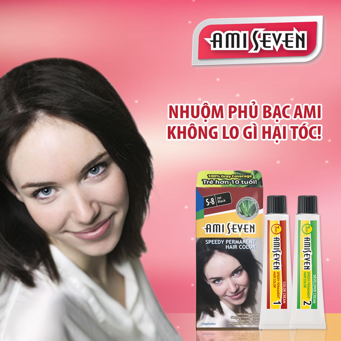 Nhuộm phủ bạc dược thảo ami seven số s8 đen huyền - nhanh 7 phút kèm phụ kiện - nhập khẩu hàn quốc