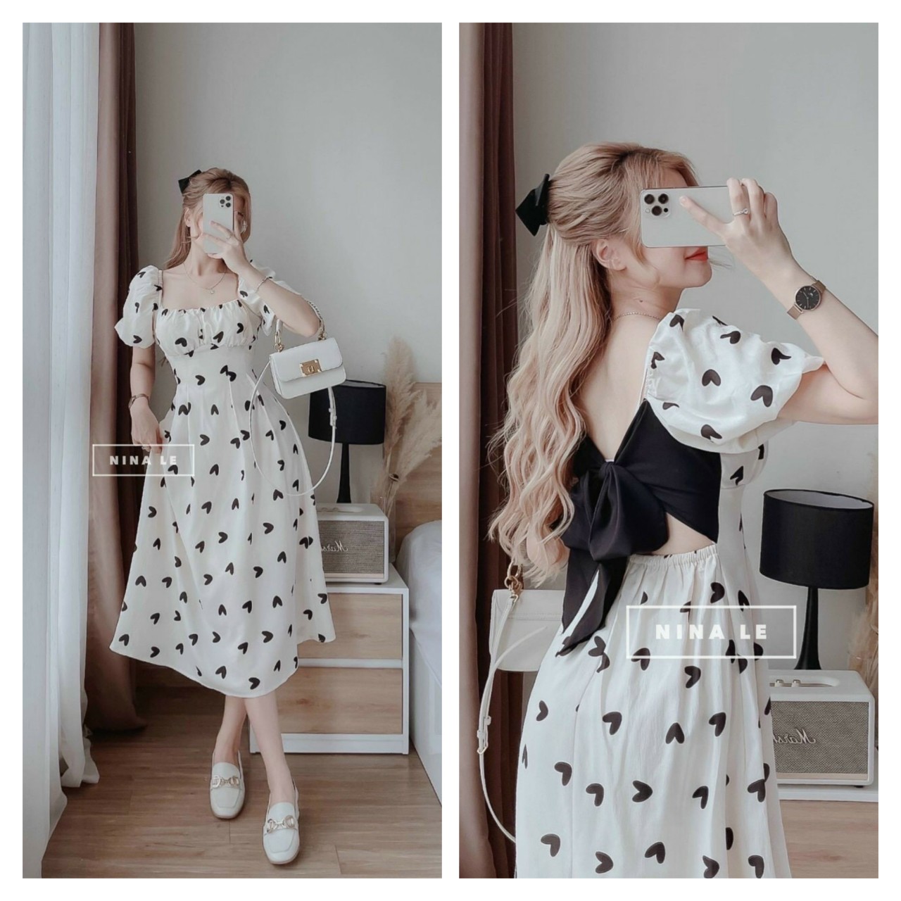 Đầm váy nữ tiểu thư maxi voan chingfon 2 lớp cột nớ lưng họa tiết hình tim cực kỳ xinh xắn qcdam