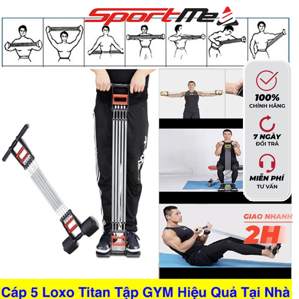 Dây Kéo Cáp 5 Lò Xo Titan SPORTME Tập Thể Thao Đa Năng, Tập Cơ Ngực, Cơ Tay Hiệu Quả Tại Nhà