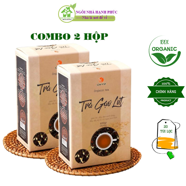 Combo 2 hộp trà gạo lứt quê việt - hỗ trợ giảm cân an toàn - 1 hộp 600 gram gồm 20 túi lọc