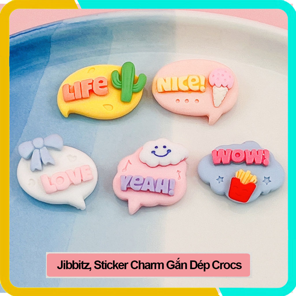 Phụ kiện jibbitz, sticker, charm gắn giày dép crocs nhựa cứng hình chữ cái st04
