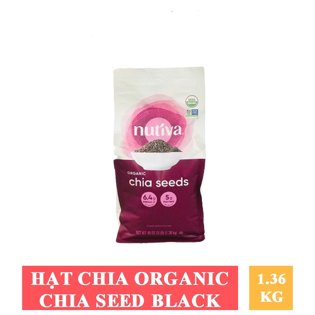 Hạt chia hữu cơ Nutiva Organic Black Chia Seeds with Omega-3, protein, rare antioxidants and fiber Gluten-free của Mỹ gói 1360gr