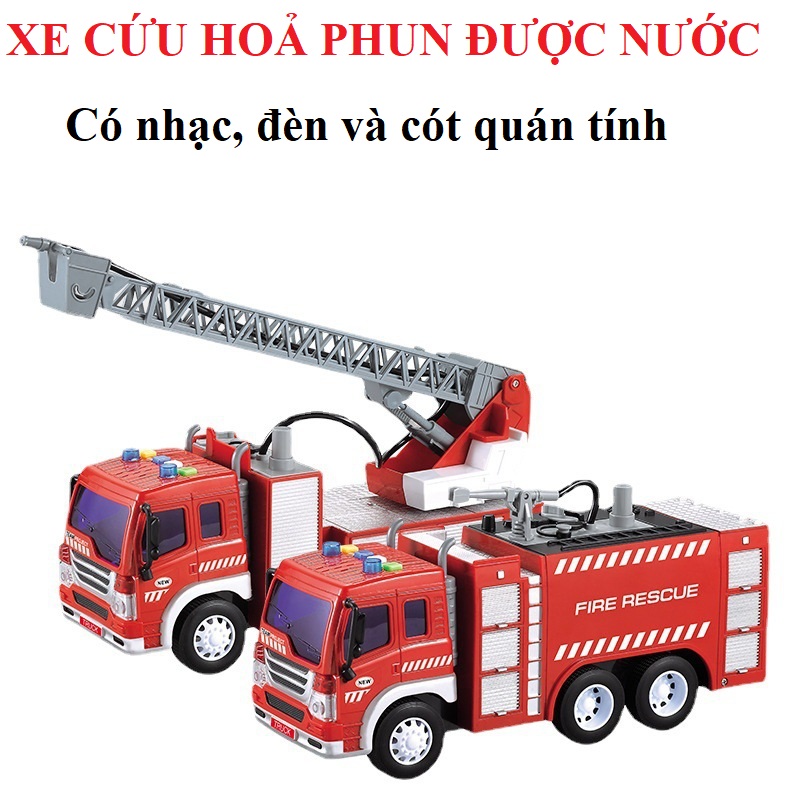 Ô tô cứu hoả xe cứu hoả chạy đà có pin có phun nước có âm nhạc đèn nháy tỷ lệ 1:16 - TADAHA