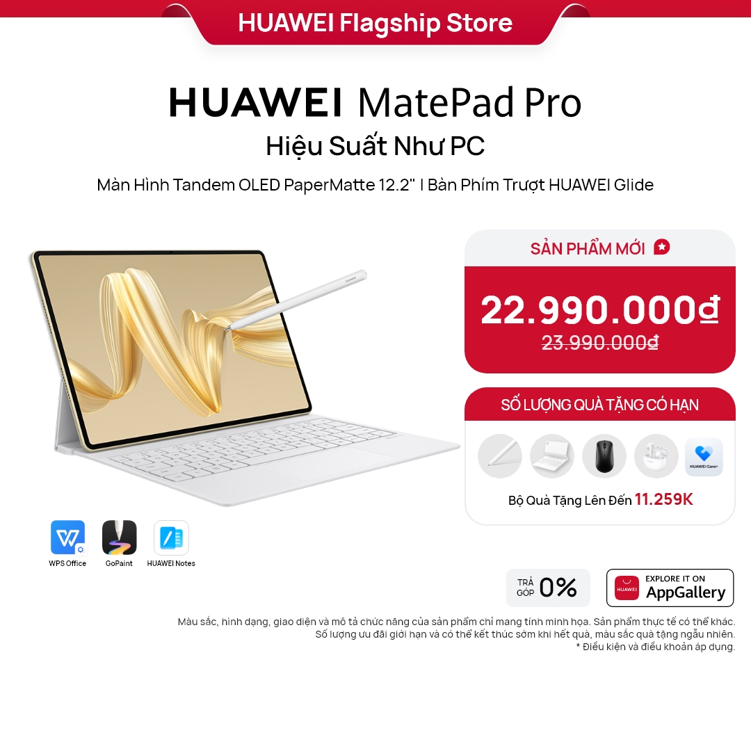 Máy tính bảng [PRE-ORDER] Huawei Matepad Pro 12.2"  | Hiệu Suất Như PC | Màn Hình Tandem OLED PaperMatte 12.2" | Bàn Phím Trượt HUAWEI Glide