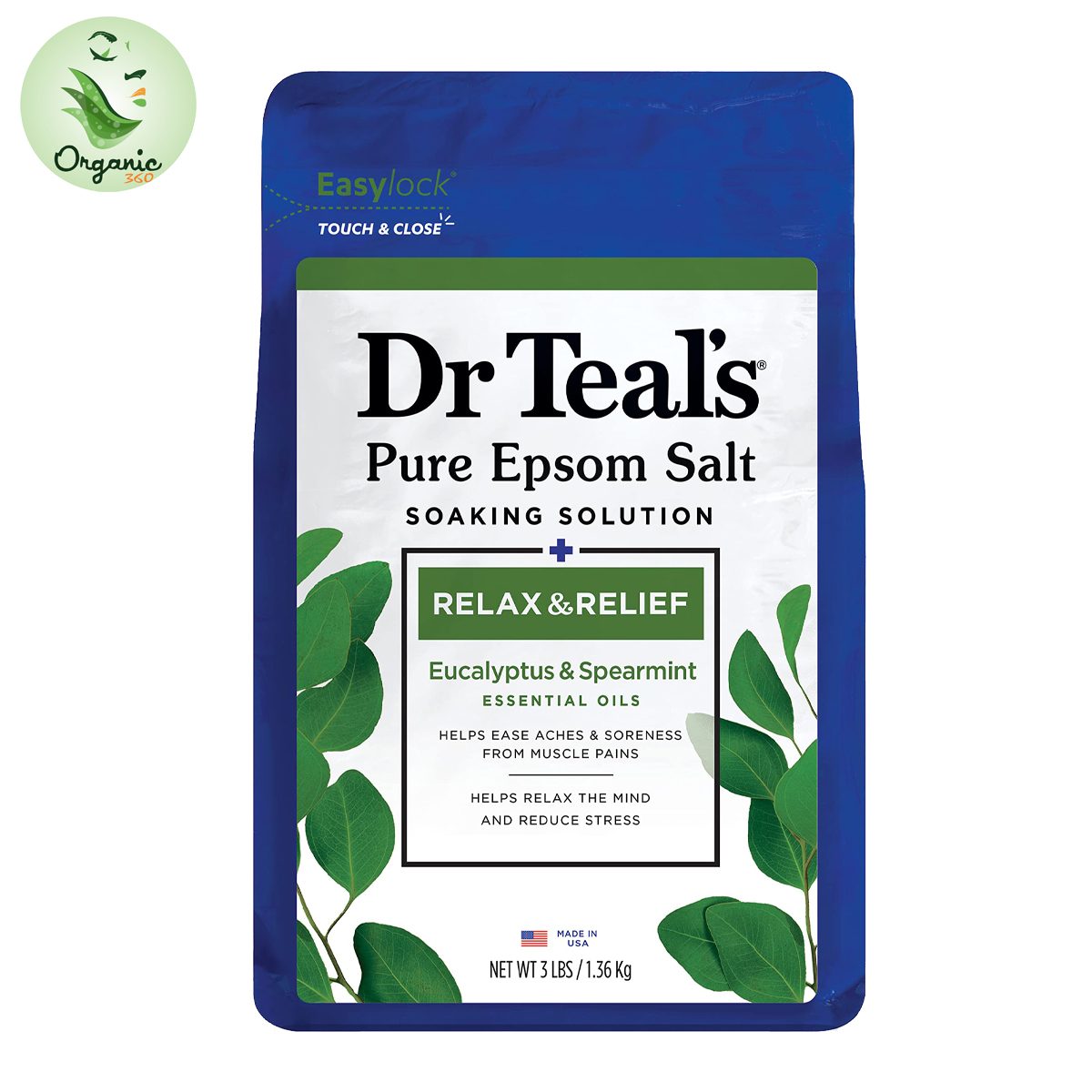 Muối tắm Epsom salt hương bạch đàn và bạc hà Dr Teal's 1.36kg Eucalyptus & spearmint