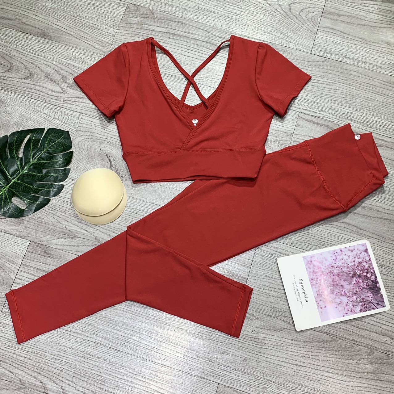 Đồ tập thể thao gym yoga nữ, set bộ áo crop ngắn tay kèm mút quần dài cao cấp Bin Sport BD157 - 9