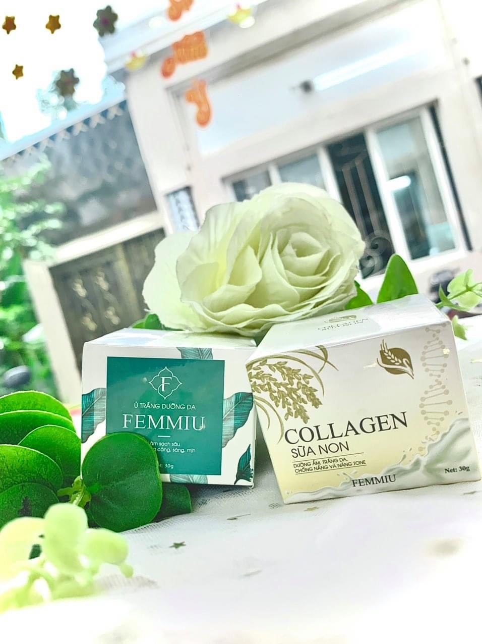 Combo Kem Thải Chì Thải Độc Hút Nám Ủ Trắng và Kem Dưỡng Trắng Dưỡng Ẩm Chống Nắng Collagen Sữa Non Femmiu