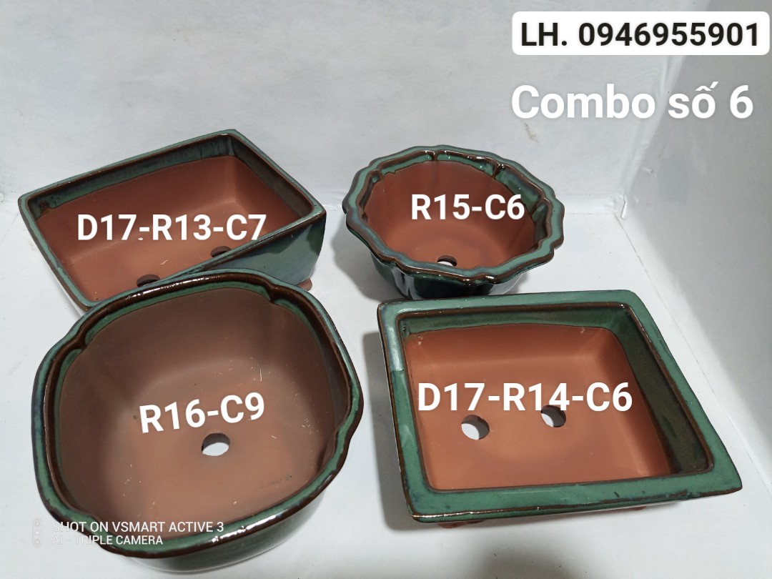 Combo chậu sứ trồng cây bonsai mini men xanh,chậu sen đá,chậu cây cảnh để bàn