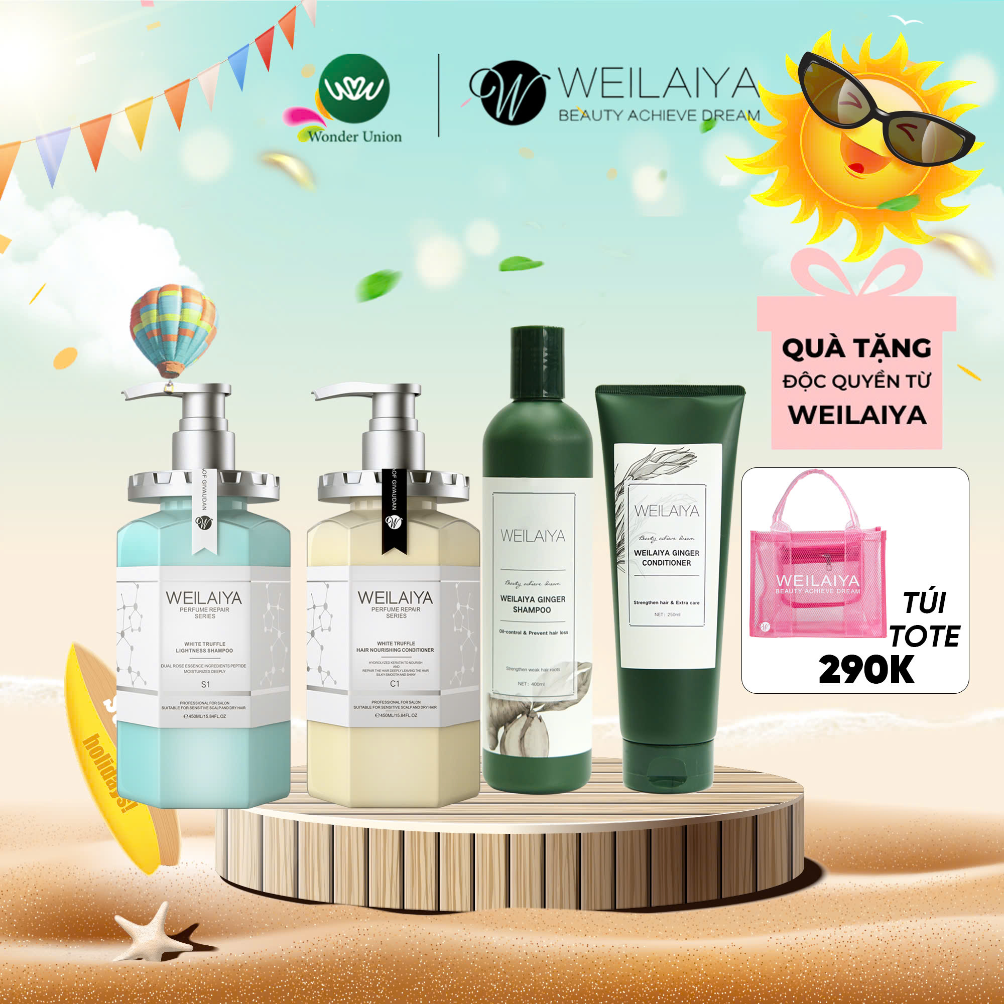 Combo dầu gội đầu, dầu xả tóc Weilaiya chiết xuất nấm Truffle và dầu gội đầu, dầu xả tóc thảo dược gừng Weilaiya