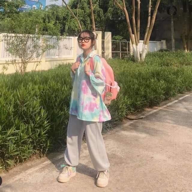 Áo sơ mi tay lỡ unisex loang màu cực xinh
