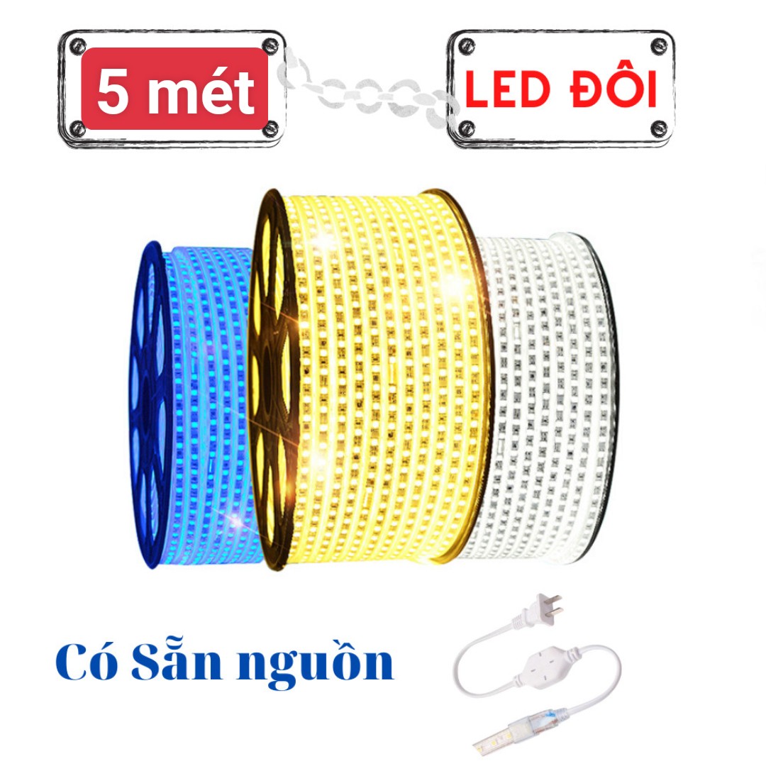 TẶNG NGUỒN- Dây đèn led trang trí, led đôi 2835- tặng kèm dây nguồn, cắm điện là sáng- Màu trắng- vàng- Xanh Dương, quấn cây trang trí nhà cửa, hắt trần thạch cao