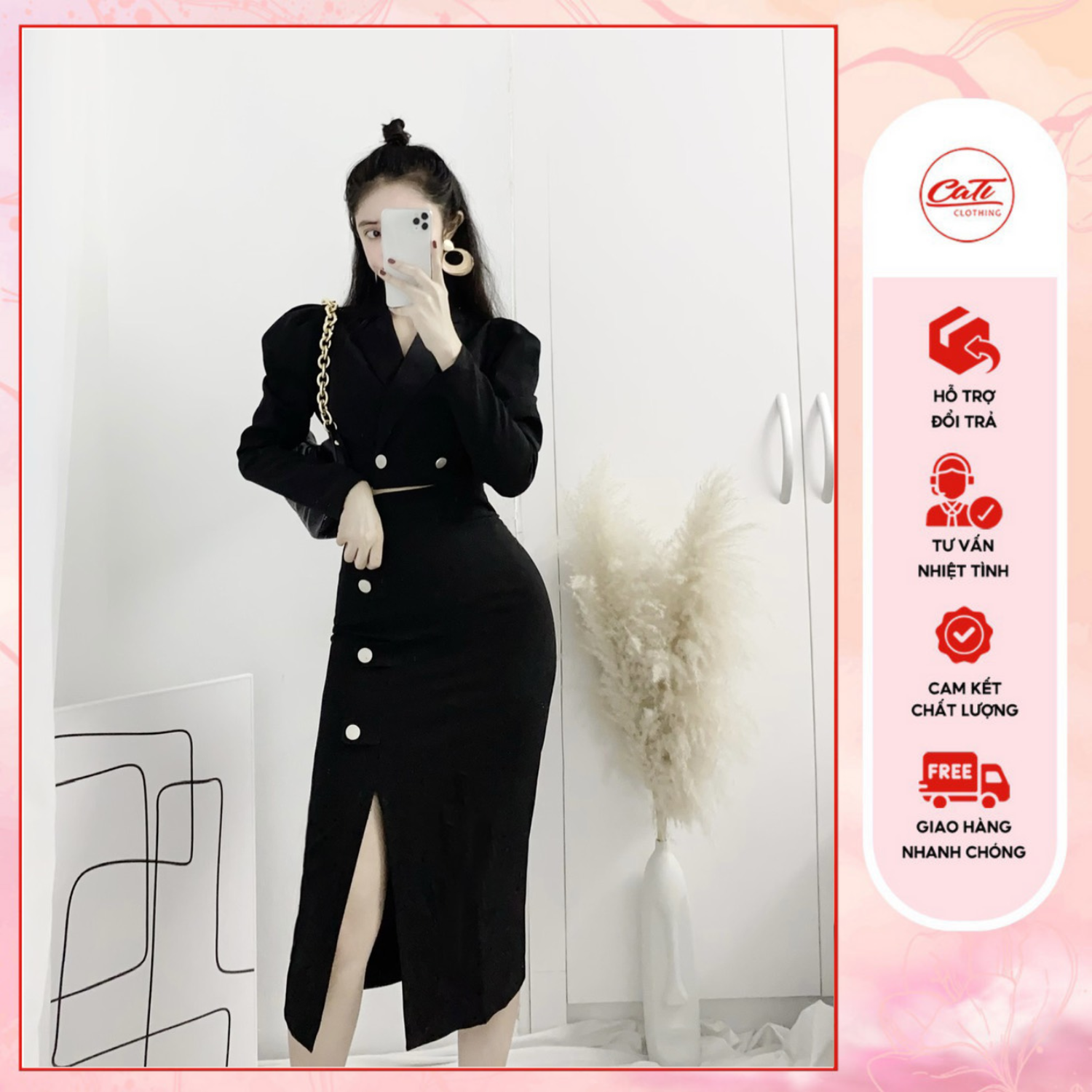 CATI Set váy+ áo crotop cổ vest