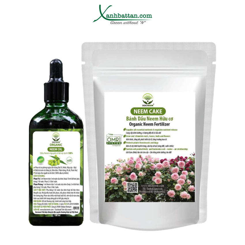 Bộ Đôi Neem Oil Và Phân Bánh Dầu Phòng Trừ Bọ Trĩ, Rệp Sáp, Rệp Vảy Cho Hoa Hồng