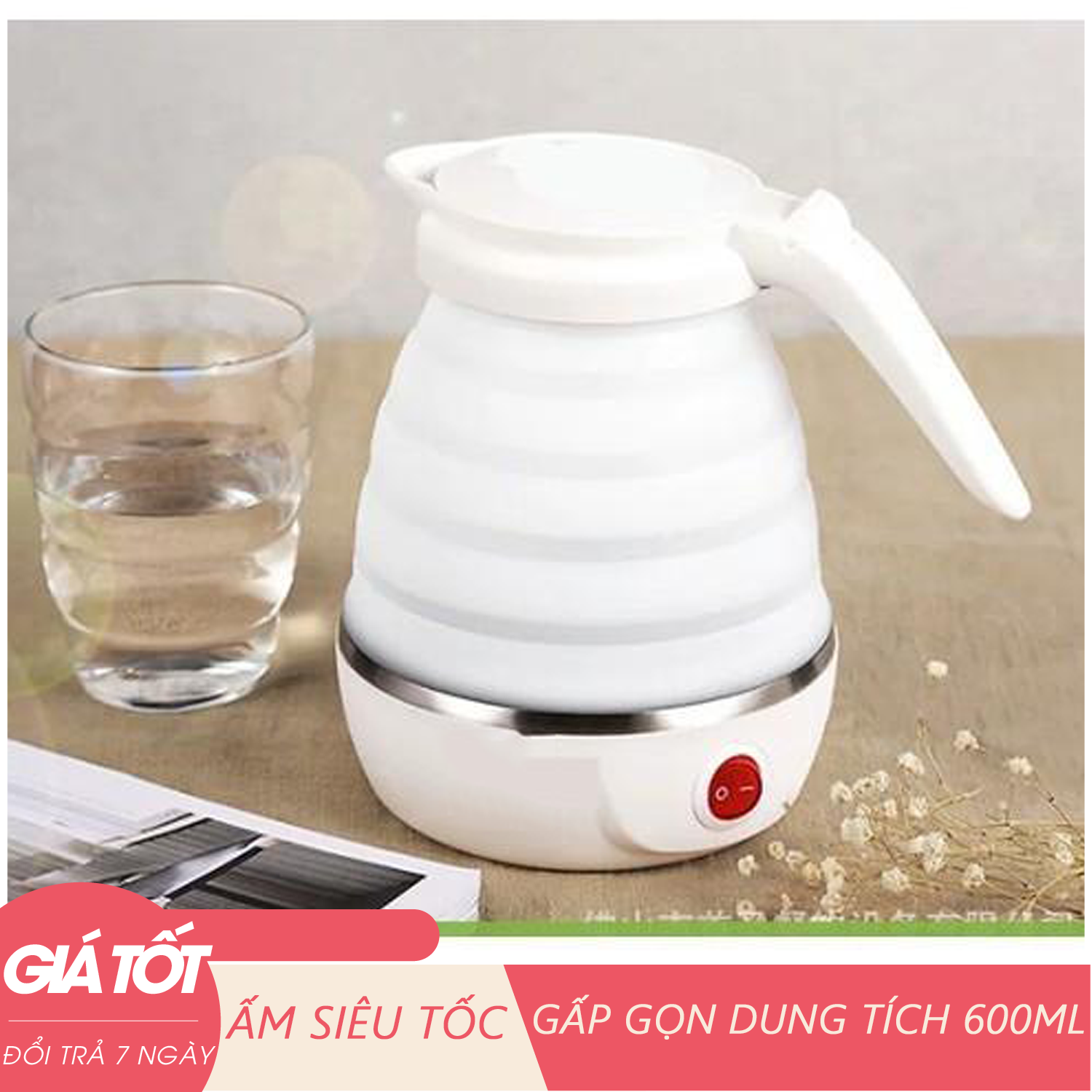 Ấm siêu tốc - Ấm siêu tốc gấp gọn - Ấm đun nước mini gấp gọn - Ấm siêu tốc gấp gọn tiện dụng picnic du lịch - Ấm gấp gọn đa năng - Ấm siêu tốc gấp gọn WT-B6 600ml