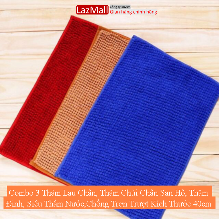 Combo 3 thảm lau chân, thảm chùi chân san hô, thảm đinh, siêu thấm nước,chống trơn trượt kích thước 40cm x 60cm