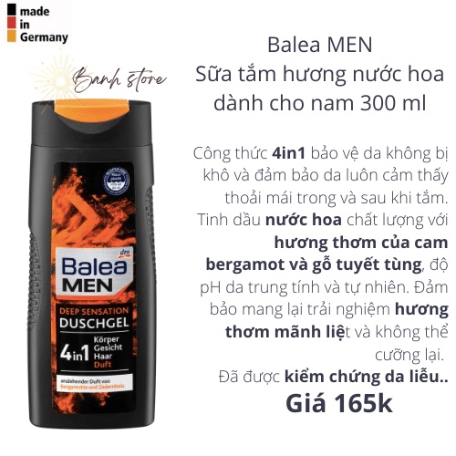Balea men sữa tắm deep sensation 4in1, 300 ml - nội địa đức