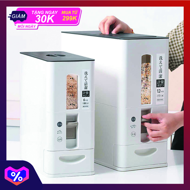 Thùng đựng đậu, thùng đựng gạo thông minh 12kg chống ẩm, chống mốc-Kiểu dáng Hàn Quốc