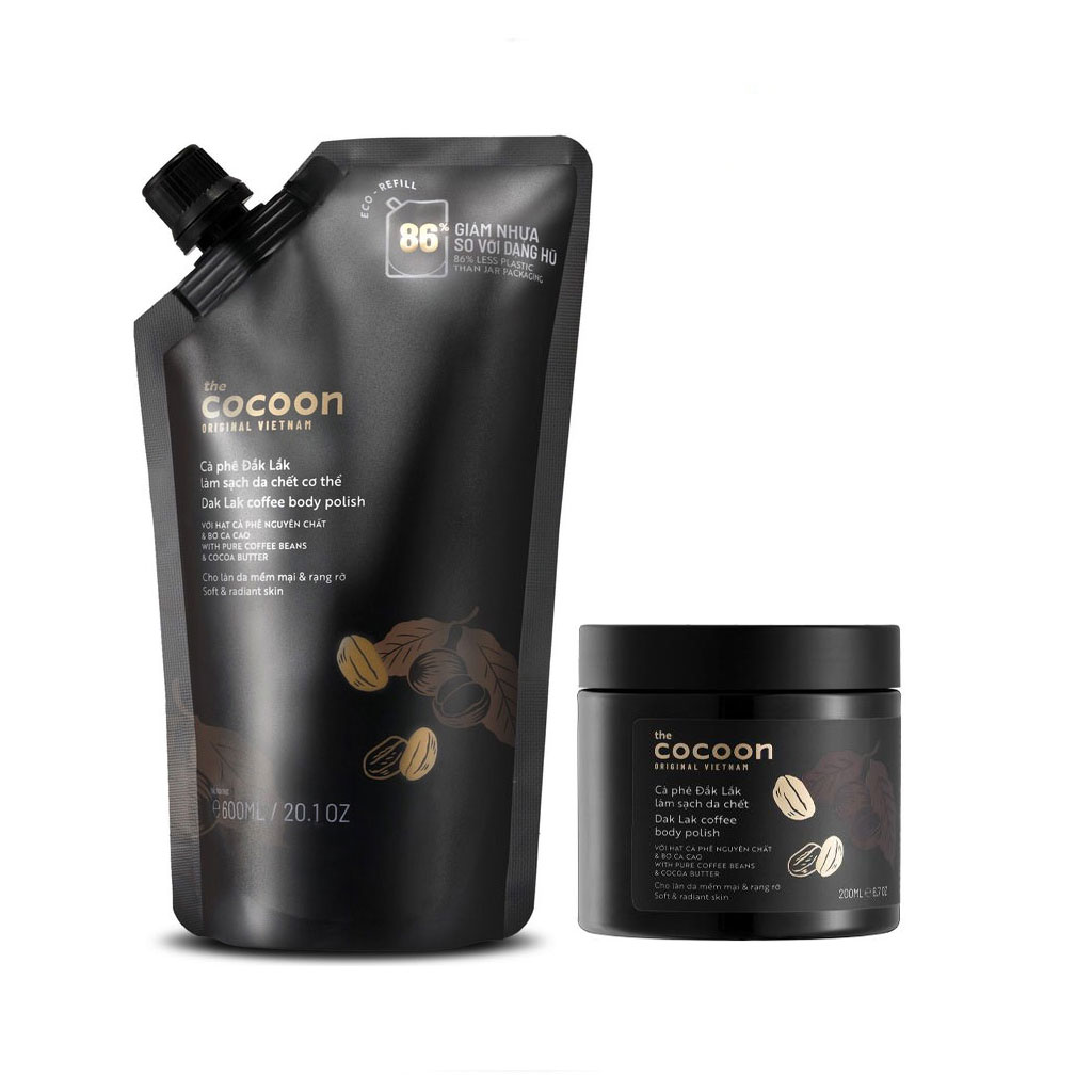 Tẩy da chết Cà phê Body Đăk Lăk nguyên chất Cocoon 200ml - 600ml dạng hũ và túi