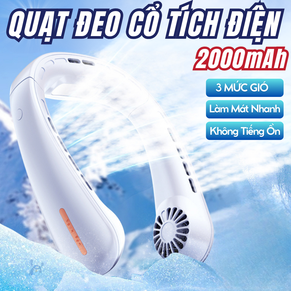 Quạt Đeo Cổ Tích Điện Pin 2000mAh, Quạt Quàng Cổ Nhỏ Gọn Siêu Mát Làm Lạnh Chỉ Trong 1 Giây, Phù Hợp Đi Dã Ngoại Picnic, Học Sinh, Văn Phòng, Làm Việc Ngoài Trời