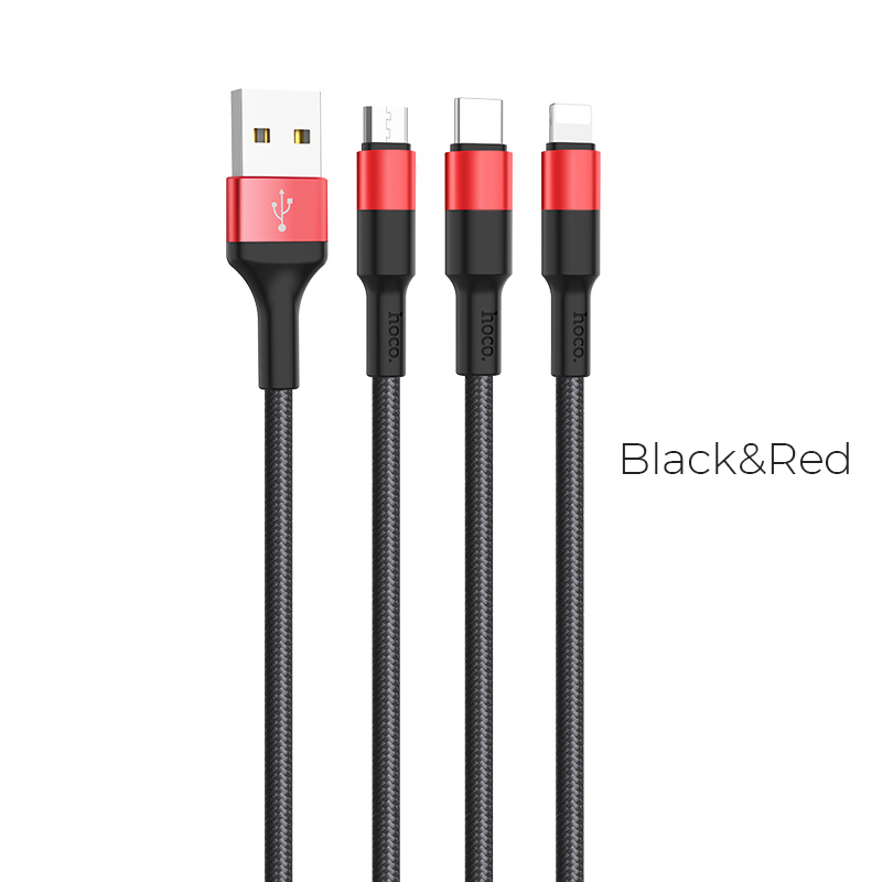 Cáp sạc nhanh Hoco 3 in 1 đa năng Lightning - Micro - Type C tương thích cho tất cả thiết bị điện tử,dài 100cm