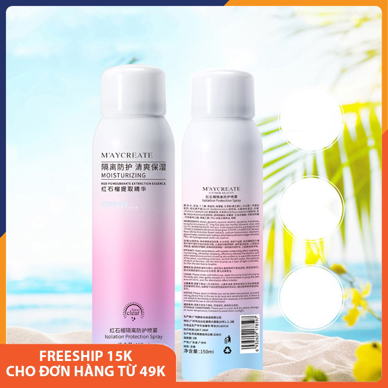 Kem chống nắng dạng xịt MayCreate toàn thân cho ban ngày, kiềm dầu, lâu trôi, làm sáng da, xịt body, dưỡng ẩm, kem chống nắng trắng da hàng ngày giá rẻ nội địa Trung Quốc 150ml Melystore SPU160
