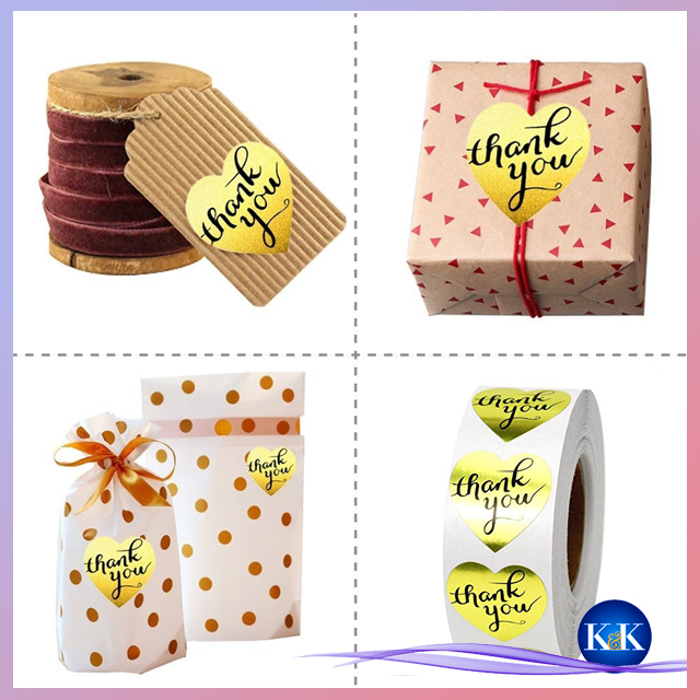 ❧K&K☙ Set 100 miếng dán trái tim in chữ Thank You