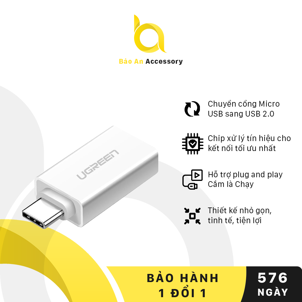 Đầu Chuyển Đổi Cổng Micro USB sang USB 2.0 UGREEN US195 Tốc Độ Tuyền Tải 5Gb - Hàng Chính Hãng